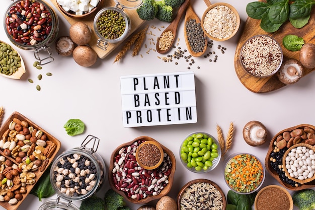 variety of vegan plant based protein food legumes lentils beans