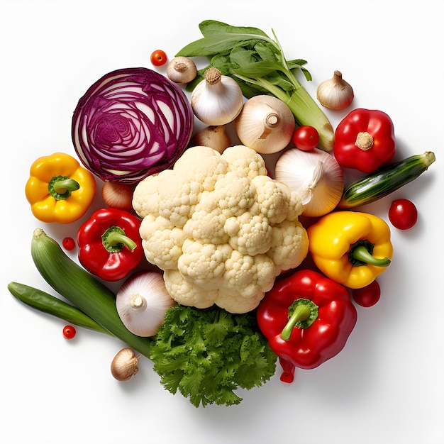 A variety of vegetables are arranged in a circle