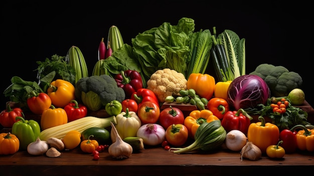 A variety of vegetables are on a table AI generative