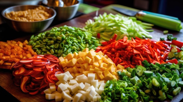 A variety of vegetables are on a table.