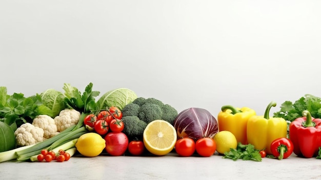 Разнообразные овощи, включая брокколи, перец и перец.
