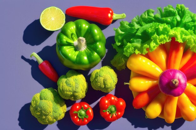 Photo a variety of vegetables including a green bell pepper, a red bell pepper, a green bell pepper, and a green bell pepper.