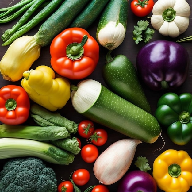 A variety of vegetables including zucchini, bell peppers, and zucchini.