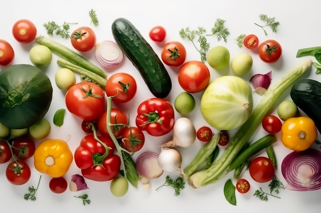 A variety of vegetables on a white surface