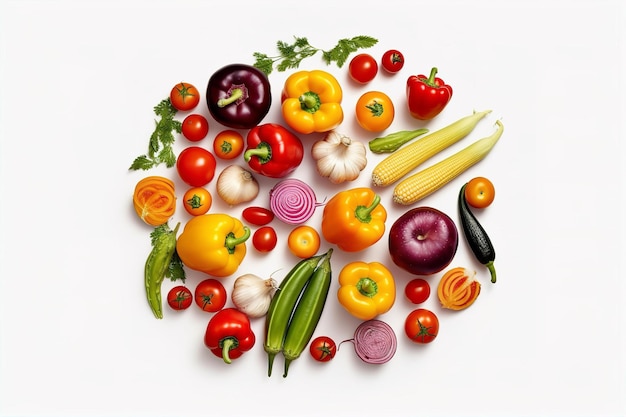 Photo variety of vegetables with isolated white background