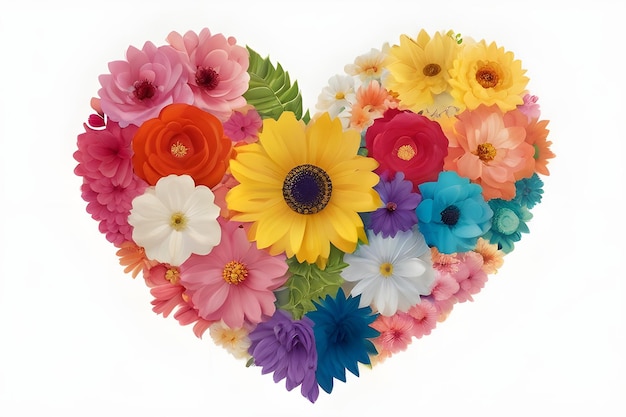 Variety of vibrant heartshaped flowers with petals in azure orange and pink shades are arranged on a