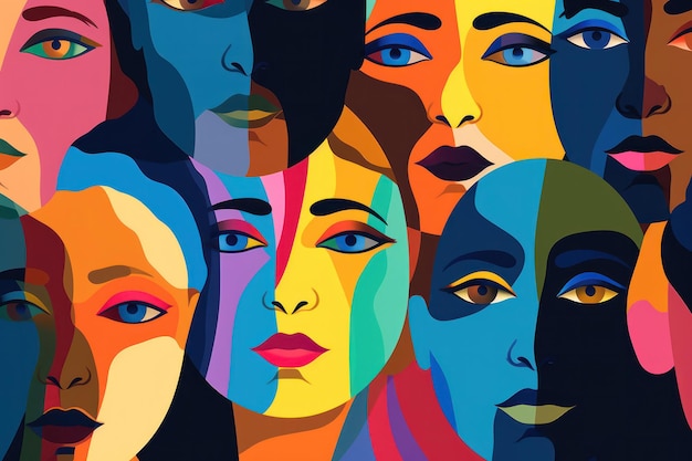 Variety of vibrant woman faces different races and nations significance of gender and age diversity