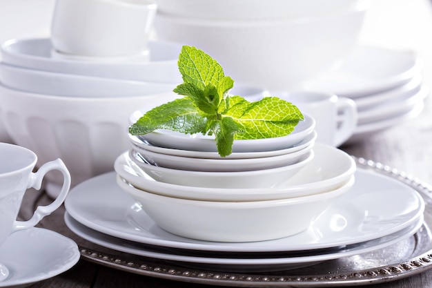 Variety of white dinnerware