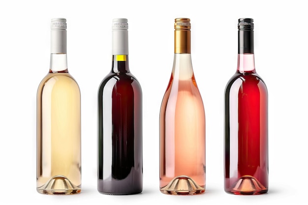 Variety of wine bottles on white background