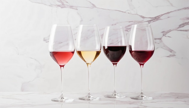 Variety of Wine in Glasses on White Background