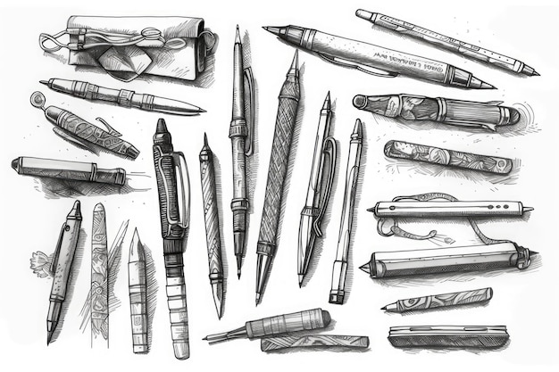 Variety of writing utensils including pens and pencils Generative AI
