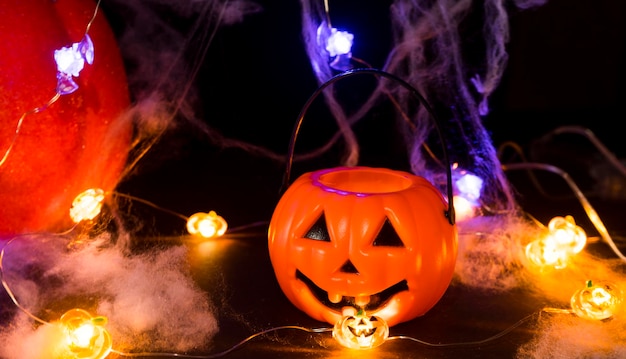 Various accessories with cobwebs and garlands for Halloween