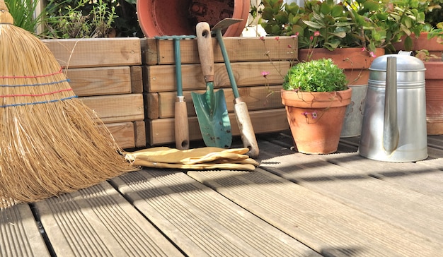 Various accessories on wooden deck