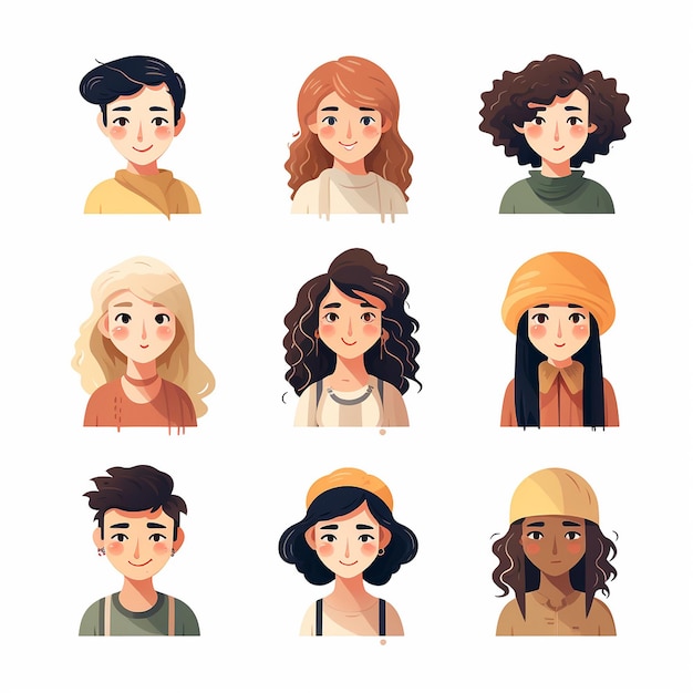 various avatars flat illustration minimalist soft color