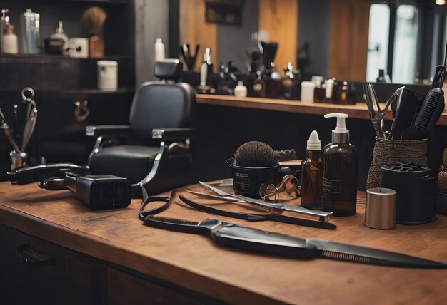 various barbershop implements in order