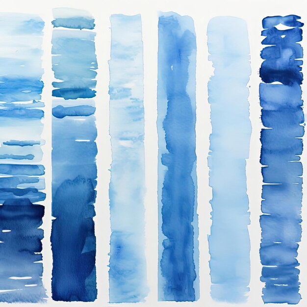 Photo various blue watercolor strokes in the style of strip painting