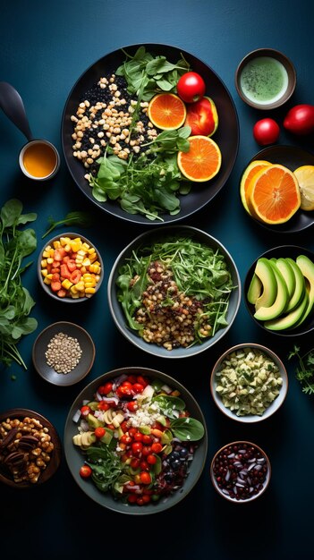 Various bowls of healthy food