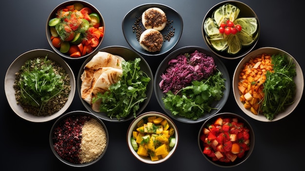 Various bowls of healthy food