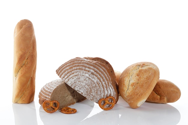 Various Bread Isolated on White Concept Bakery Poster Horizontal Picture