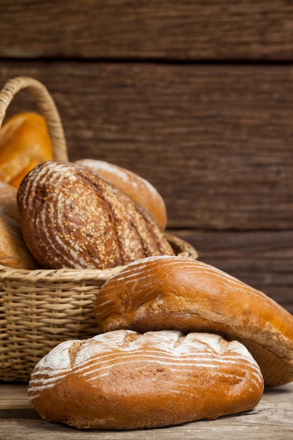 Various bread loaves in basket