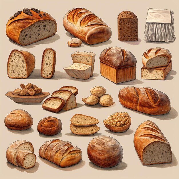 Photo various breads illustration