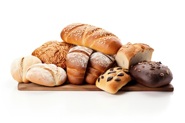 Various breads on white background