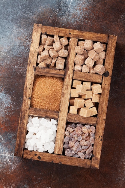 Various brown and white sugar