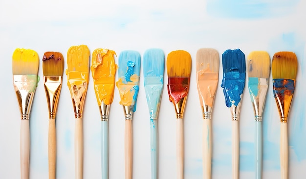 Various brushes with paints strokes of paint bright paints