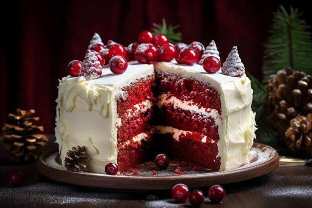 Photo various cakes on dark board with christmas ornaments