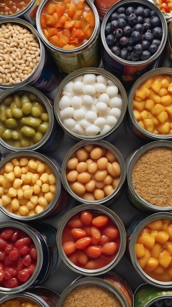 Various canned food in metal cans isolated on white background