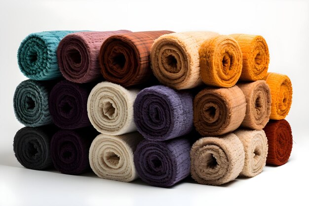 Various carpet rolls on a white background