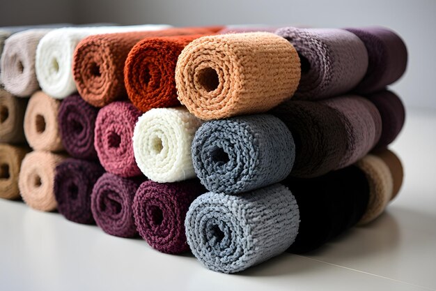 Various carpet rolls on a white background