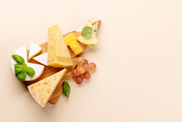 Various cheese on board