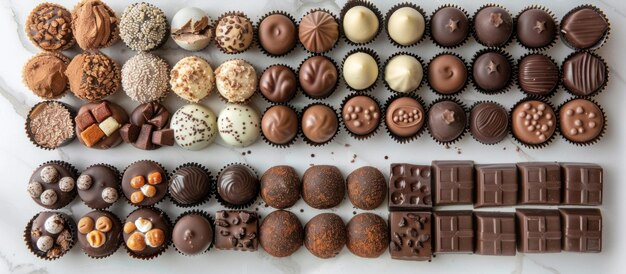 사진 화이트 테이블 에 있는 여러 가지 초콜릿