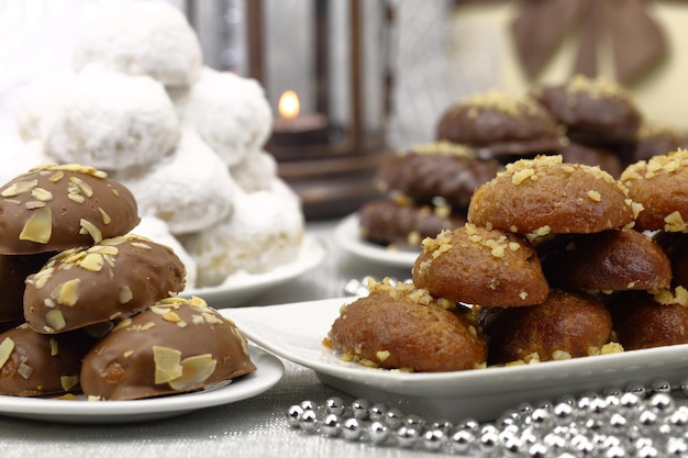 Various Christmas traditional desserts on the table