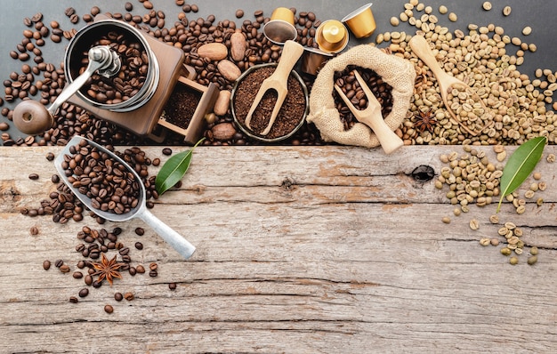 various coffee setup on wooden