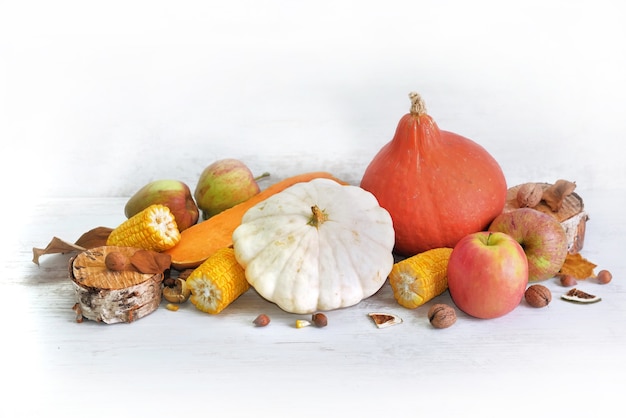 Various and colorful autumnal vegetables and fruits