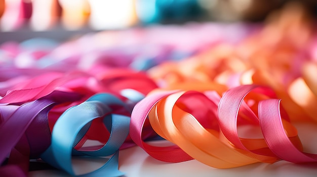 Photo various colorful awareness ribbon on pink background generative ai