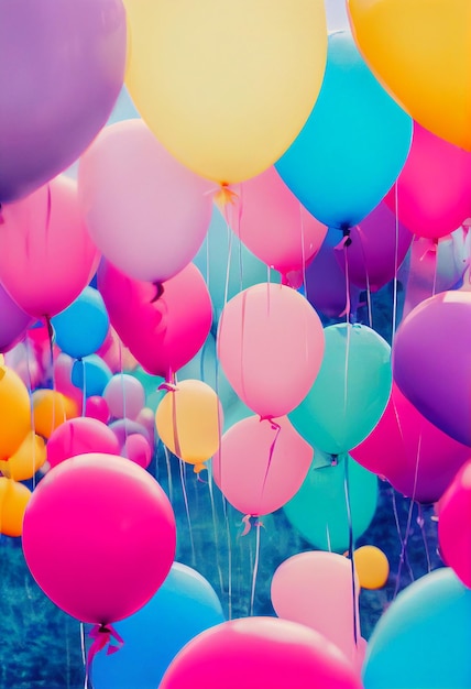 다양 한 다채로운 balloons backgroundCover 디자인 또는 벽 장식 배경에 다채로운 풍선의 무리 현대 추상 회화 작품