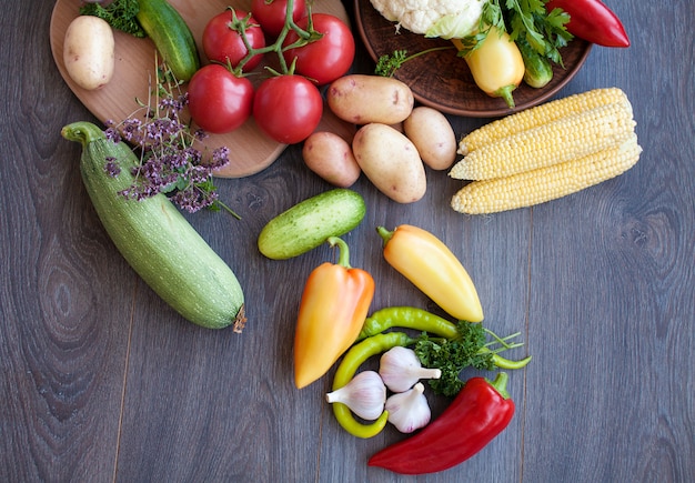 Various colorful fresh raw vegetables