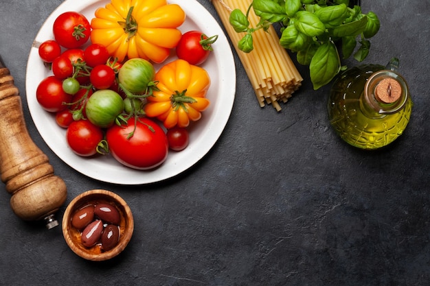 Various colorful garden tomatoes