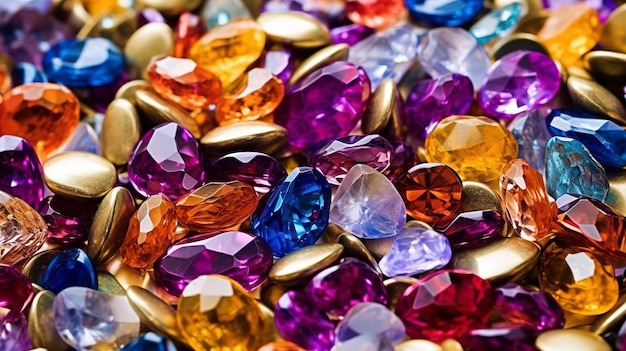 Various colorful precious stones for jewellery as background Generative ai