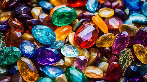 Various colorful precious stones for jewellery as background Generative ai