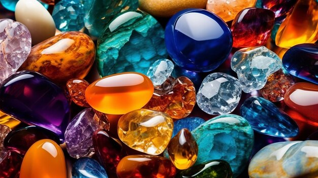 Various colorful precious stones for jewellery as background Generative ai