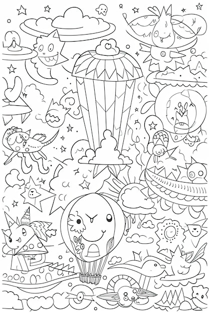 Various coloring book page for kids in vector art style AI Generated