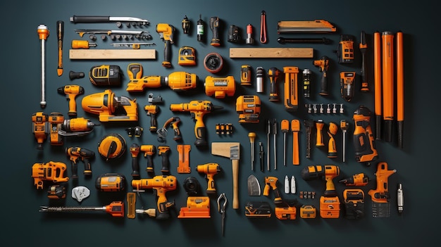 various construction tools and accessories