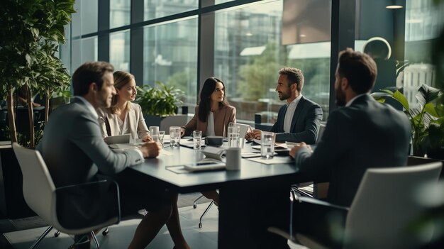 Various corporate executives gathered at a table in an office building Generative Ai