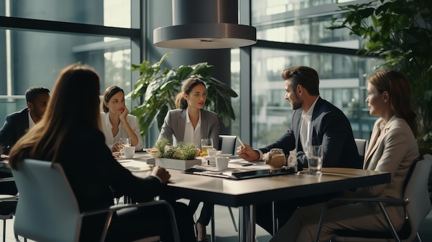 Various corporate executives gathered at a table in an office building Generative Ai