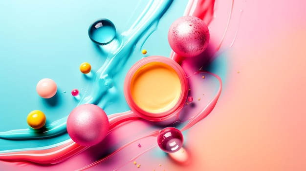 写真 様々な色彩の様々な化品のボールと色彩 美容と化品コンセプト