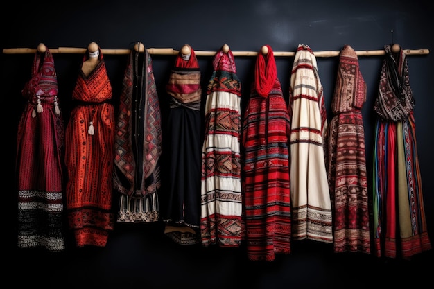 Photo various cultural traditional attire organized neatly in a row